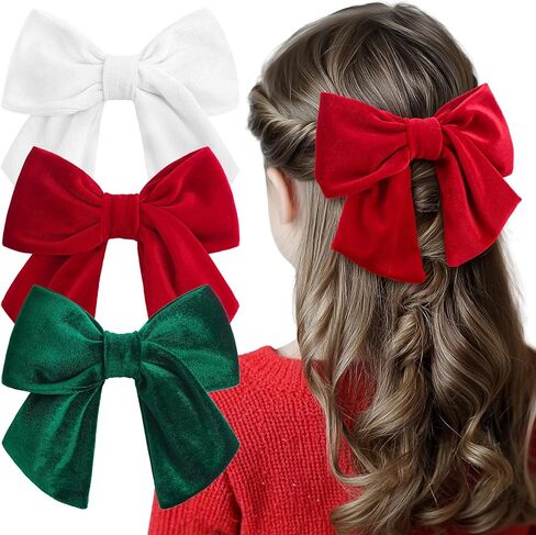 6'' Large Christmas Velvet Hair Bows Alligator Clips for Women Red Bows Clip for Hair Bowknot Baby Girls Kids Christmas Hair Accessories Green White in Saudi Arabia