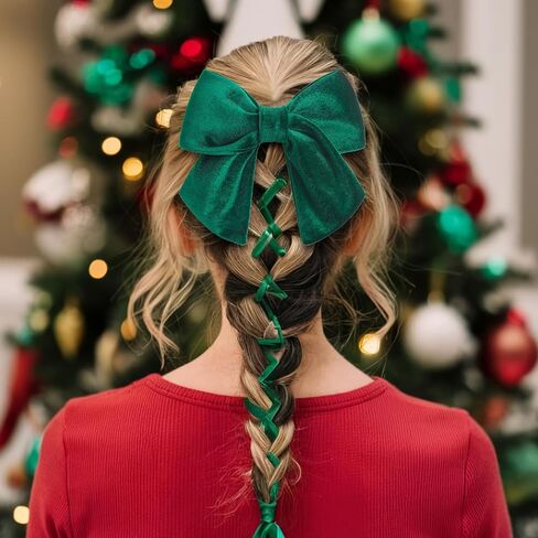6'' Large Christmas Velvet Hair Bows Alligator Clips for Women Red Bows Clip for Hair Bowknot Baby Girls Kids Christmas Hair Accessories Green White in Saudi Arabia