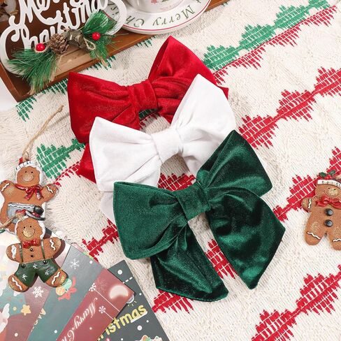 6'' Large Christmas Velvet Hair Bows Alligator Clips for Women Red Bows Clip for Hair Bowknot Baby Girls Kids Christmas Hair Accessories Green White in Saudi Arabia