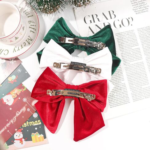 6'' Large Christmas Velvet Hair Bows Alligator Clips for Women Red Bows Clip for Hair Bowknot Baby Girls Kids Christmas Hair Accessories Green White in Saudi Arabia