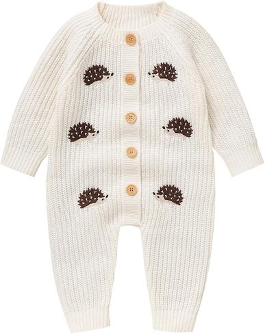 Infant Baby Boy Girl Embroidery Hedgehog Knitted Sweater Romper Long Sleeve Button Jumpsuit Warm Winter Clothes in Saudi Arabia