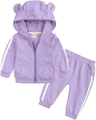 Baby Boys Girls Tracksuit Hooded Bear Ears Sweatsuit Outfit Set Long Sleeve Zipper Jacket + Sweatpants in Saudi Arabia