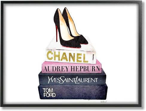 Stupell Industries Glam Fashion Book Set Black Pump Heels Oversized Framed Giclee Texturized Art, Proudly Made in USA, 16x20, Design By Artist Amanda Greenwood in Saudi Arabia