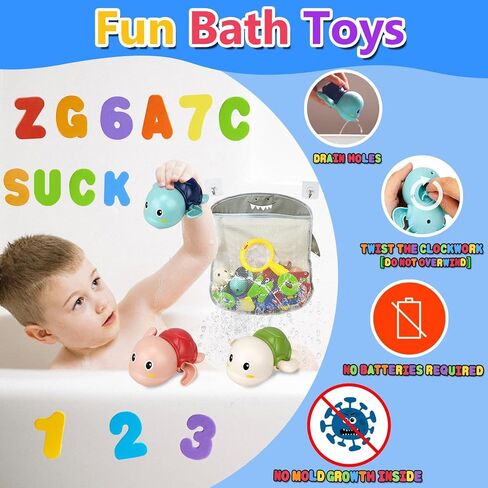 Bath Toys for Toddlers 1-3 - Mold Free Bath Toys Baby Pool Toys Toddler Age 1-2-4 Bath Toys for Infants 6-12 Months 1 2 3 4 Year Old Girl Boys Gifts Wind-Up Bathtub Toys for Baby Water Tub Toys in Kuwait