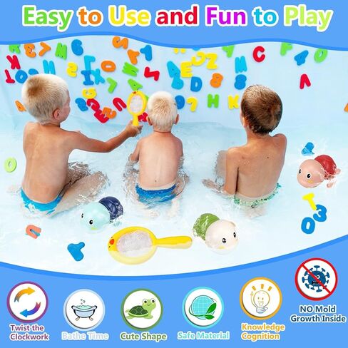 Bath Toys for Toddlers 1-3 - Mold Free Bath Toys Baby Pool Toys Toddler Age 1-2-4 Bath Toys for Infants 6-12 Months 1 2 3 4 Year Old Girl Boys Gifts Wind-Up Bathtub Toys for Baby Water Tub Toys in Kuwait