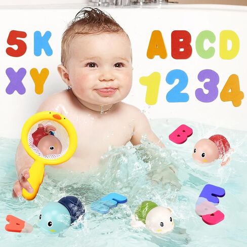 Bath Toys for Toddlers 1-3 - Mold Free Bath Toys Baby Pool Toys Toddler Age 1-2-4 Bath Toys for Infants 6-12 Months 1 2 3 4 Year Old Girl Boys Gifts Wind-Up Bathtub Toys for Baby Water Tub Toys in Kuwait