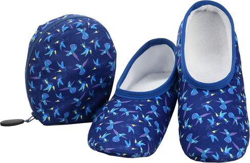 Snoozies Skinnies Packable and Foldable Travel Slippers for Women with Zipper Pouch, Soft Sherpa-Lined Slipper Socks Non-Skid in Saudi Arabia