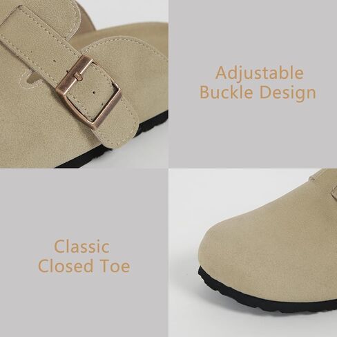 قباقيب للنساء والرجال من جلد الغزال، قباقيب بإبزيم قابل للتعديل، شباشب كلاسيكية مضادة للانزلاق من الفلين ووسادة قدم للجنسين (كاكي، 7) in Kuwait