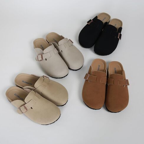 قباقيب للنساء والرجال من جلد الغزال، قباقيب بإبزيم قابل للتعديل، شباشب كلاسيكية مضادة للانزلاق من الفلين ووسادة قدم للجنسين (كاكي، 7) in Kuwait