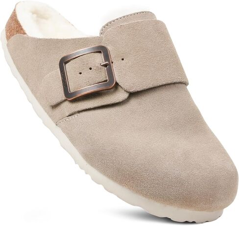 AEROTHOTIC Genuine Leather Fur Lined Clogs for Women with Arch Support Memory Foam Soft Cork Foodbed All-Day Wear Casual Comfort Potato Shoes Mules in Saudi Arabia