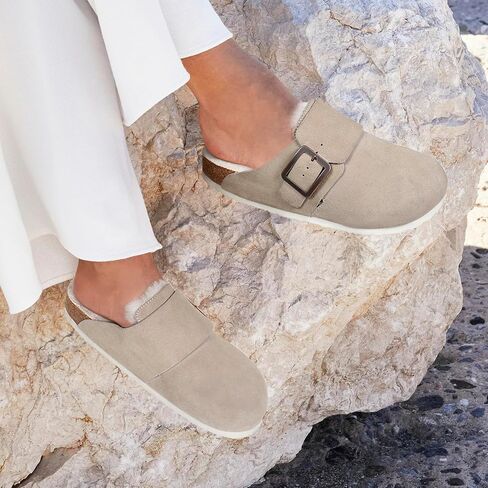 AEROTHOTIC Genuine Leather Fur Lined Clogs for Women with Arch Support Memory Foam Soft Cork Foodbed All-Day Wear Casual Comfort Potato Shoes Mules in Saudi Arabia