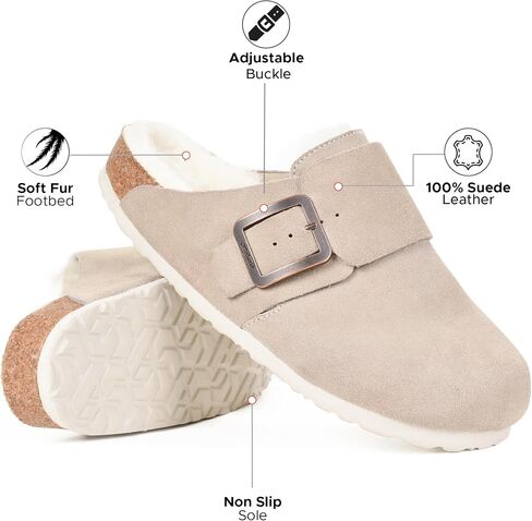 AEROTHOTIC Genuine Leather Fur Lined Clogs for Women with Arch Support Memory Foam Soft Cork Foodbed All-Day Wear Casual Comfort Potato Shoes Mules in Saudi Arabia