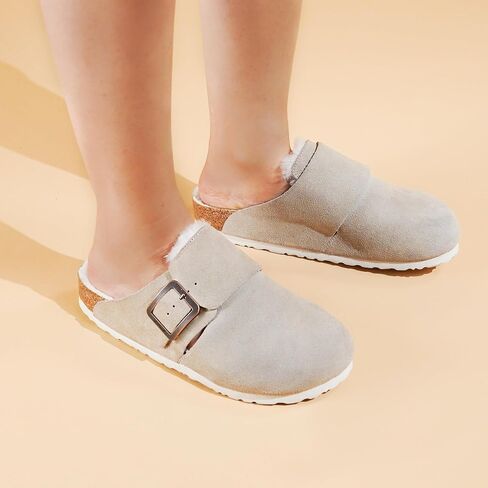 AEROTHOTIC Genuine Leather Fur Lined Clogs for Women with Arch Support Memory Foam Soft Cork Foodbed All-Day Wear Casual Comfort Potato Shoes Mules in Saudi Arabia