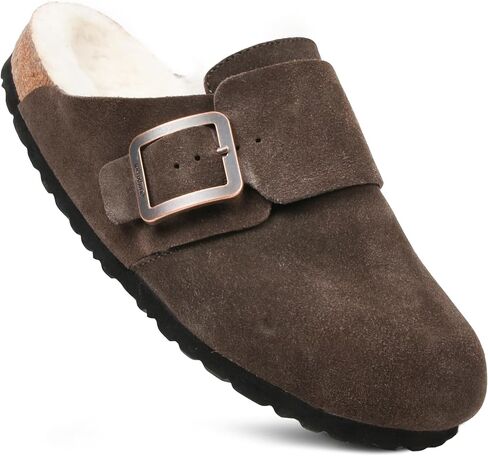 AEROTHOTIC Genuine Leather Fur Lined Clogs for Women with Arch Support Memory Foam Soft Cork Foodbed All-Day Wear Casual Comfort Potato Shoes Mules in Saudi Arabia