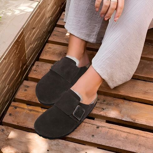 AEROTHOTIC Genuine Leather Fur Lined Clogs for Women with Arch Support Memory Foam Soft Cork Foodbed All-Day Wear Casual Comfort Potato Shoes Mules in Saudi Arabia