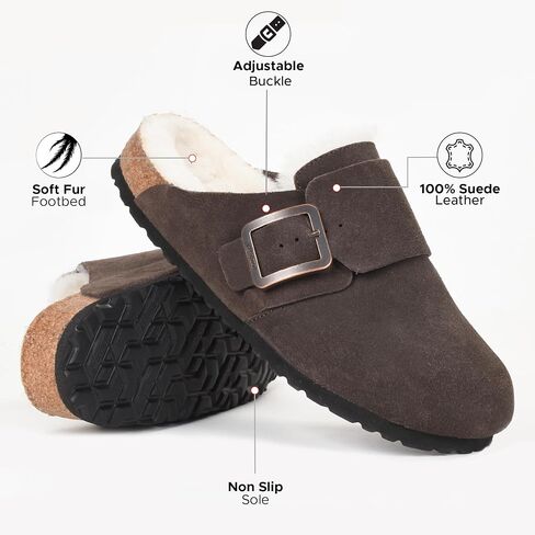 AEROTHOTIC Genuine Leather Fur Lined Clogs for Women with Arch Support Memory Foam Soft Cork Foodbed All-Day Wear Casual Comfort Potato Shoes Mules in Saudi Arabia
