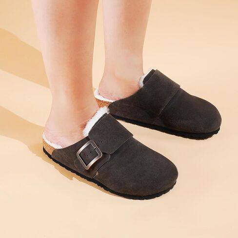AEROTHOTIC Genuine Leather Fur Lined Clogs for Women with Arch Support Memory Foam Soft Cork Foodbed All-Day Wear Casual Comfort Potato Shoes Mules in Saudi Arabia