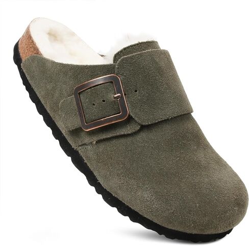 AEROTHOTIC Genuine Leather Fur Lined Clogs for Women with Arch Support Memory Foam Soft Cork Foodbed All-Day Wear Casual Comfort Potato Shoes Mules in Saudi Arabia