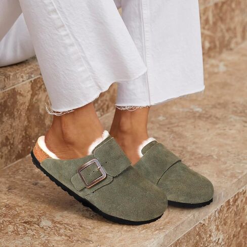 AEROTHOTIC Genuine Leather Fur Lined Clogs for Women with Arch Support Memory Foam Soft Cork Foodbed All-Day Wear Casual Comfort Potato Shoes Mules in Saudi Arabia