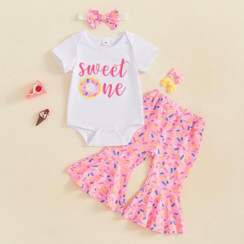 Eadrioss Toddler Baby Girl Birthday Outfit Sweet Theme 0-4 Years Old Birthday Outfit Shirt Bell Bottom Pants Set in Kuwait