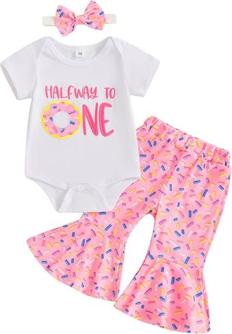 Eadrioss Toddler Baby Girl Birthday Outfit Sweet Theme 0-4 Years Old Birthday Outfit Shirt Bell Bottom Pants Set in Saudi Arabia