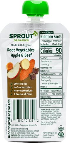 Sprout Organic Baby Food Pouches Stage 3, Root Vegetables Apple w/ Beef, 4 Pouches (Pack of 6) in Saudi Arabia