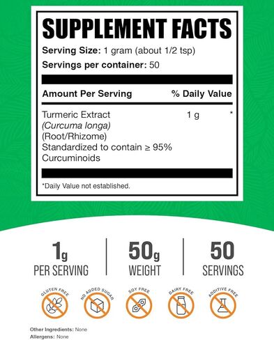 BULKSUPPLEMENTS.COM مسحوق مستخلص الكركم - مكملات الكركمين 1000 مجم، مسحوق الكركمين الكركم، مسحوق الكركم - مسحوق جذر الكركم، خالي من الغلوتين، 1000 مجم لكل وجبة، 100 جم (3.5 أونصة) in Kuwait