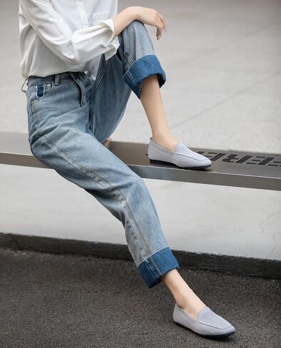 DADAWEN Womens Square Toe Flats Knit Dress Shoes Comfortable Women Shoes Slip On Shoes for Woman Soft Ballet Walking Flats Shoes in Saudi Arabia