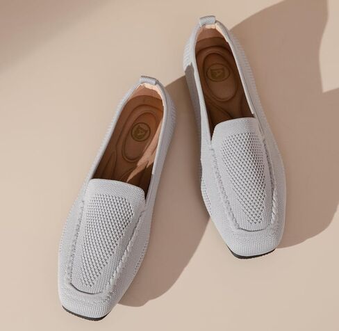 DADAWEN Womens Square Toe Flats Knit Dress Shoes Comfortable Women Shoes Slip On Shoes for Woman Soft Ballet Walking Flats Shoes in Saudi Arabia