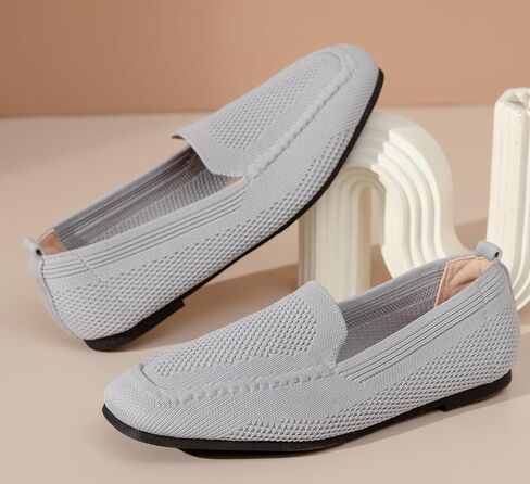 DADAWEN Womens Square Toe Flats Knit Dress Shoes Comfortable Women Shoes Slip On Shoes for Woman Soft Ballet Walking Flats Shoes in Saudi Arabia