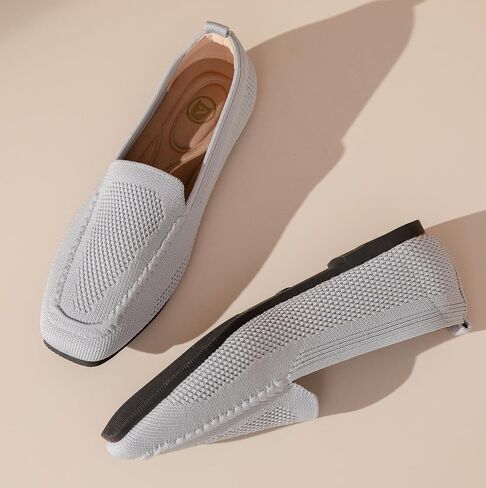 DADAWEN Womens Square Toe Flats Knit Dress Shoes Comfortable Women Shoes Slip On Shoes for Woman Soft Ballet Walking Flats Shoes in Saudi Arabia
