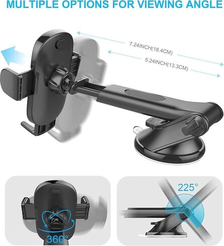 APPS2Car 3-in-1 Suction Cup Phone Mount, Windshield/Dashboard/Air Vent Suction Car Phone Holder Mount with Sticky Gel Pad, Compatible with iPhone, Samsung, All Cellphone, Thick Case Friendly in Kuwait