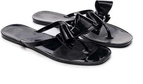 Womens Studded Sandals Flat Jelly Shoes Bow Flip Flops Thong for Ladies Black Size 7 Stud Slip On Summer Beach Rivets Dressy Slides in Kuwait