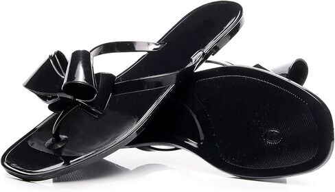 Womens Studded Sandals Flat Jelly Shoes Bow Flip Flops Thong for Ladies Black Size 7 Stud Slip On Summer Beach Rivets Dressy Slides in Kuwait