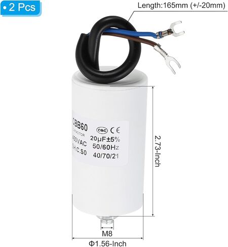 YOKIVE 6uF CBB60 Capacitor with U Terminal Wires, AC 450V(White) in Saudi Arabia