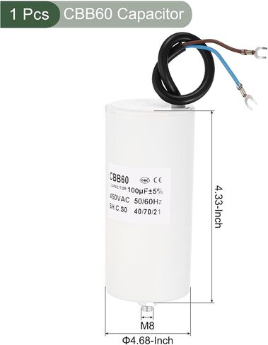 YOKIVE 6uF CBB60 Capacitor with U Terminal Wires, AC 450V(White) in Saudi Arabia