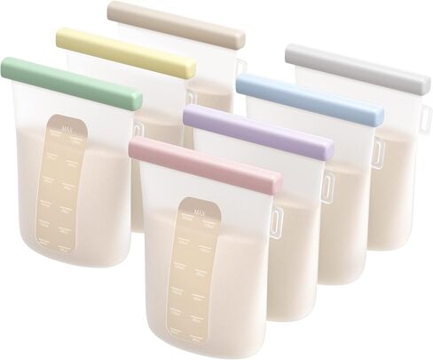 Nuliie 7Pcs Reusable Silicone Breastmilk Storage Bags, 12oz/360ml | Double Leak-Proof, BPA Free, Self-Standing for Breastfeeding, Baby Food Pouches in Saudi Arabia