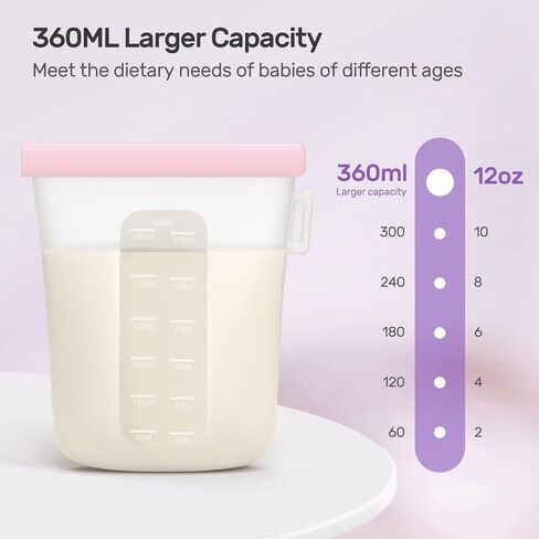 Nuliie 7Pcs Reusable Silicone Breastmilk Storage Bags, 12oz/360ml | Double Leak-Proof, BPA Free, Self-Standing for Breastfeeding, Baby Food Pouches in Saudi Arabia