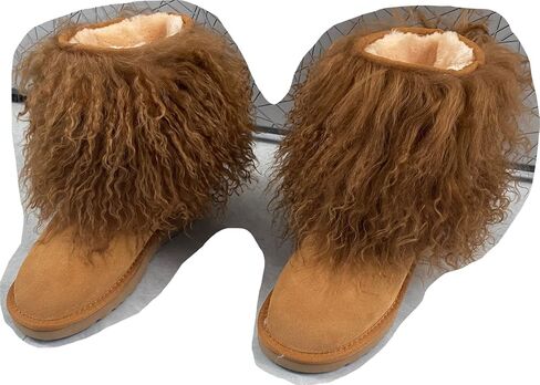 GR196 Women's Tibetan Mid-Half Short Fur Boot Real Mongolian Hairy Furry Sheepskin Snow Boots Long Hair Shoes For Lady Outside Boots in Saudi Arabia