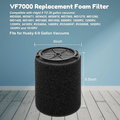 2 Pack VF7000 Filter for Ridgid Shop Vacuum 5-20 Gallon Wet Vacuums, VF7000 Foam Filter Only for Wet Application in Saudi Arabia