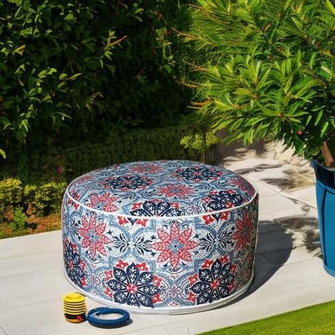 Kozyard Inflatable Ottoman Stool - Portable Round Pouf for Indoor/Outdoor Use - Perfect Small Foot Rest or Seating for Kids and Adults - Ideal for Camping or Home (Abstract Square) in Kuwait