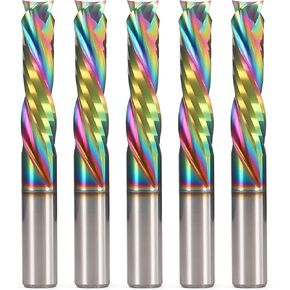 Up Down Compression Spiral Router Bit - 1/4 inch Shank 2-Flute CNC End Mill with DLC Coating, 1" Cutting Length Solid Carbide Compression CNC Bits Milling Cutter for Wood Engraving Grooving (5PCS) in Kuwait