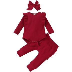 Infant Newborn Baby Girl Clothes Outfits Ruffled Long Sleeve Romper Pants Set Headband Toddler Clothing 3Pcs