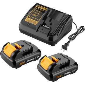 Powilling 12V DCB120 4.0Ah Battery Replacement for Dewalt 12V Battery and Charger Kit Compatible with Dewalt 12 Volt Max Battery DCB124 DCB126 DCB127 DCB122 DCB125 (2 Pack)