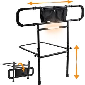Bed Rails for Elderly Adults Safety, Foldable & Extendable Bed Guard Rails with Light, Height Adjustable Bed Assist Rail for Seniors, Side Rails for Bed with Storage Pouch, Bed Cane Handle