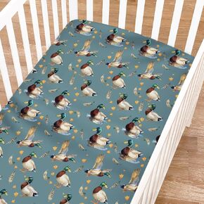 Woodland Wild Animals Hunting Crib Sheets for Girls and Boys 52"x28" Hunting Deer Duck Leaves Crib Mattress Sheet Soft Breathable Nursery Bed Sheet for Standard Crib and Toddler Mattress