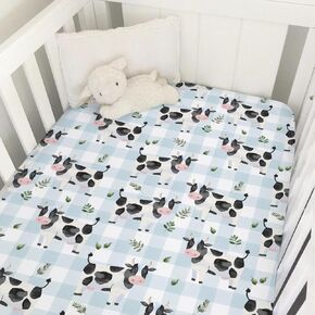 Watercolor Cows Green Leaves Baby Crib Sheets 52''x28'' Farm Cows Cattle Yak Fitted Crib Mattress Cover Sheets for Boy Girl Nursery Toddler Bed Sheets for Standard Crib and Toddler Mattresses