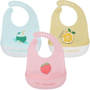 3 Pieces Baby Silicone Bibs, Soft Silicone Feeding Bibs, Waterproof Baby Feeding Bibs with Food Catcher for Toddlers 6 to 48 Months