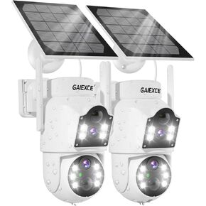 Solar Security Cameras Wireless Outdoor【Dual Lens】 100% Wire-Free Battery Powered Camera, Pan Tilt, 4MP Color Night Vision, PIR Motion Detection, Spotlight/Siren Alarm, Only 2.4G WiFi