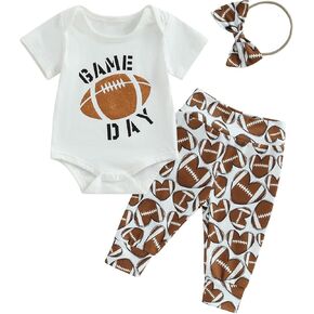 Newborn Baby Girl Clothes Letter Short Sleeve Football Romper Top Love Pants Set Infant Cute Outfits
